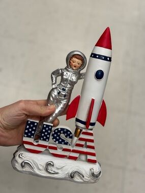 Patriotic USA Rocket & Astronaut Figurine - Red, White & Blue